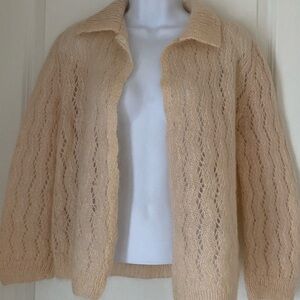 Open Knit Peach Lightweight Cardigan Collared Sweater Romantic  READ